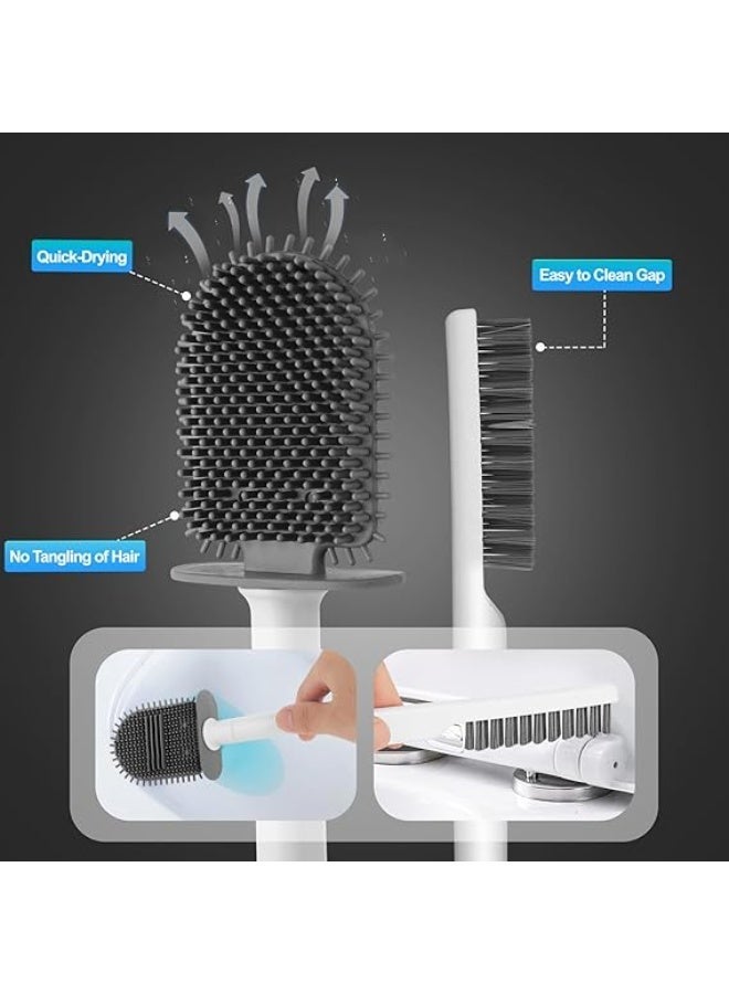 Toilet Brush and Holder Set - Flexible Toilet Bowl Brush Head with Silicone Bristles, Wall Mounted Toilet Brush-Anti-Roll, Anti-Drip Design (White) - Image 5